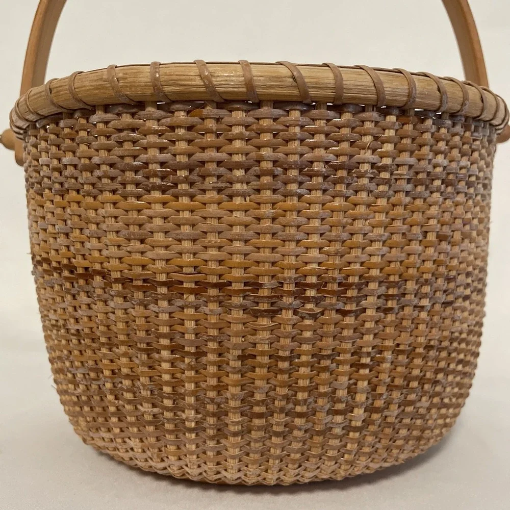 Nantucket Lighthouse Style Basket Woven Wooden Swing Handled Half Round
